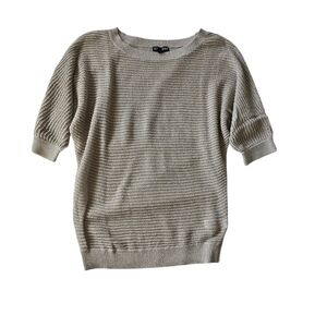 Express Beige And Silver Crew Neck Open Knit Sweater